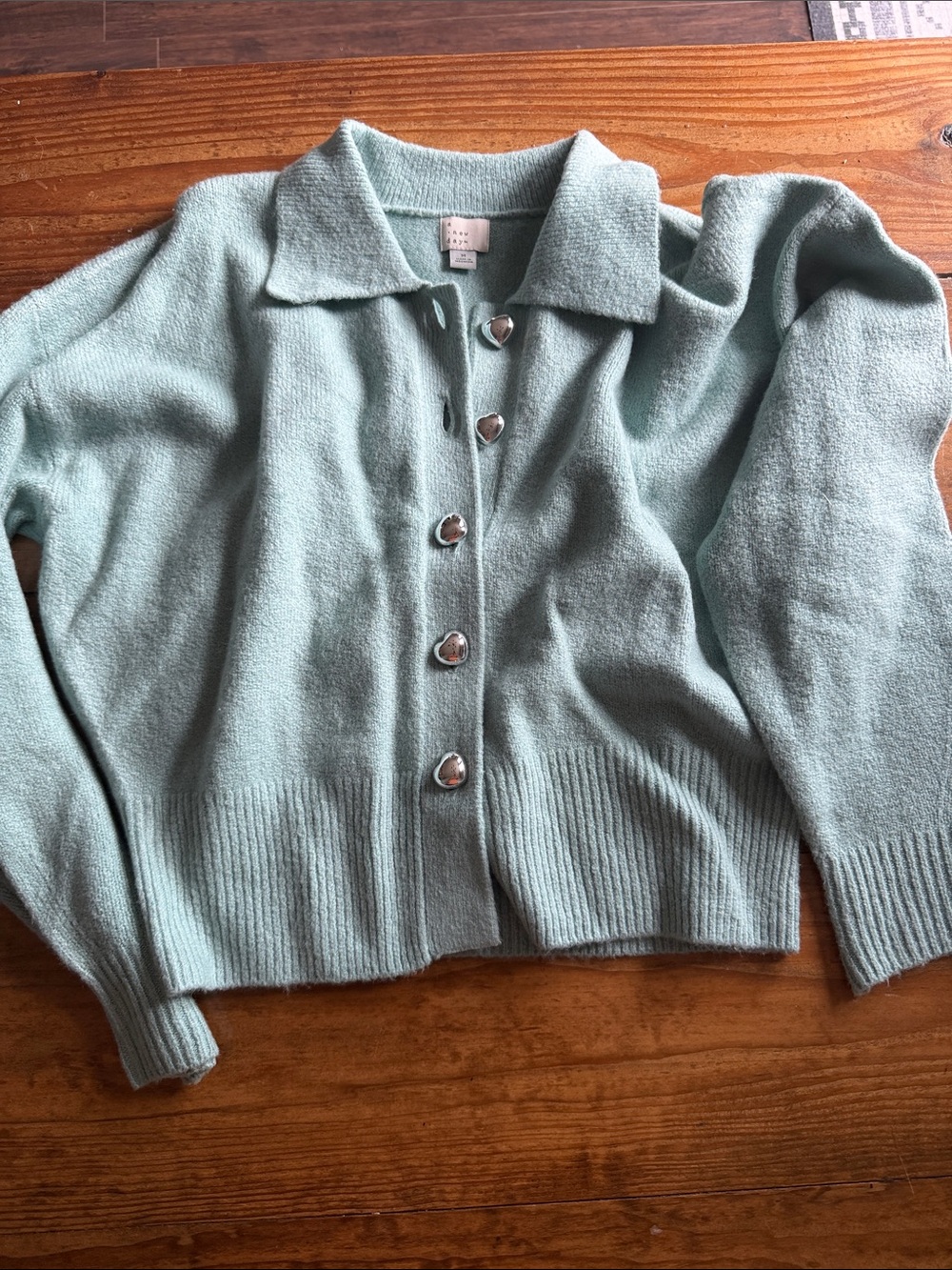 a new day Mint Collared Cardigan with Heart Buttons